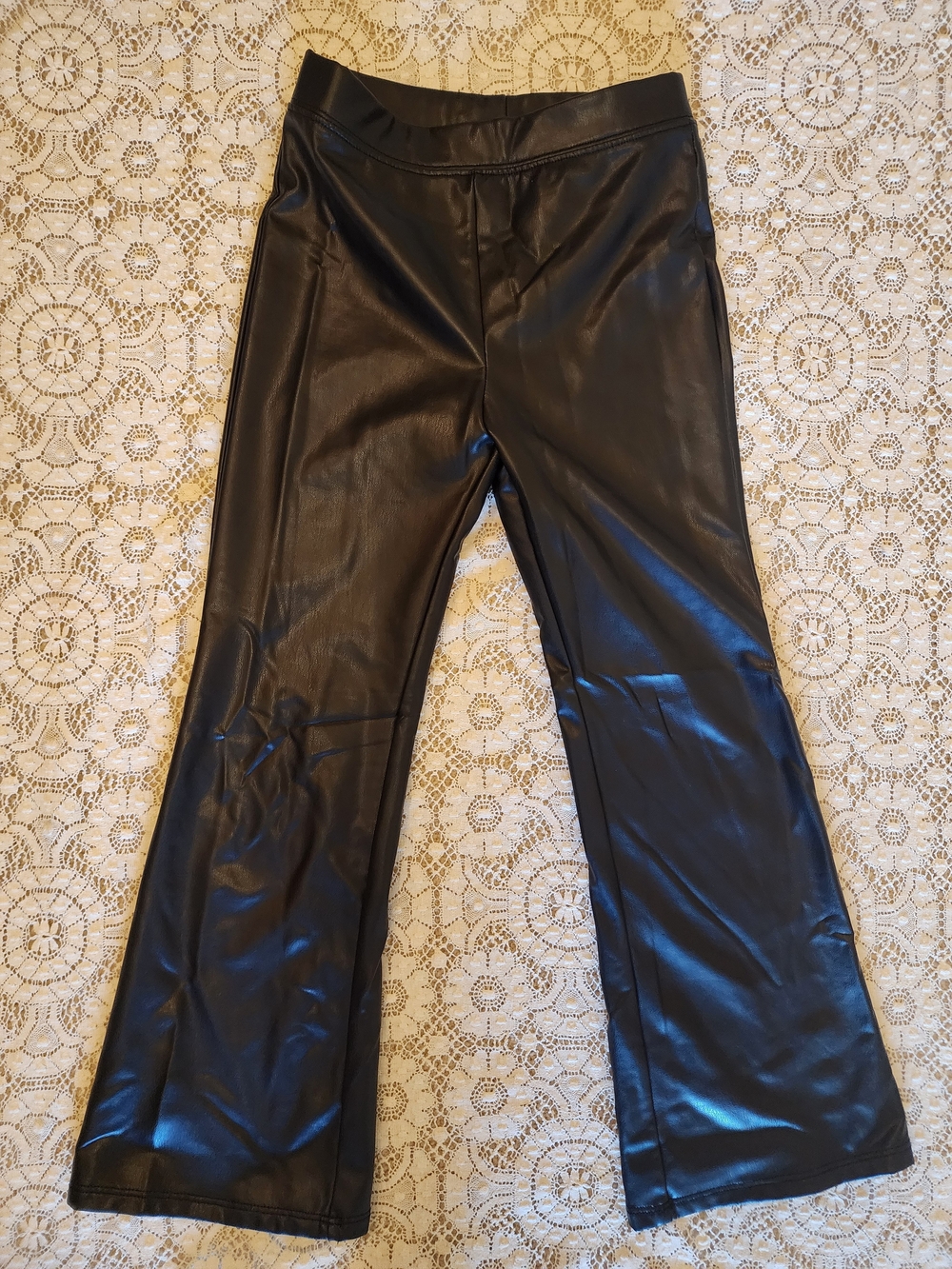 Girls Faux Leather Wide-flare Pants - Black